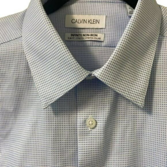Calvin Klein Men's Long Sleeve Formal Shirt Blue Strech Collar Non-Iro Medium - Picture 12 of 16